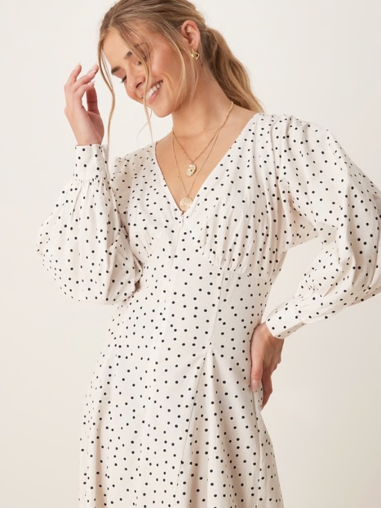 ASOS Dresses & Skirts - NWT ASOS Deep V Poplin Long Sleeve Polka Dot Maxi Dress
